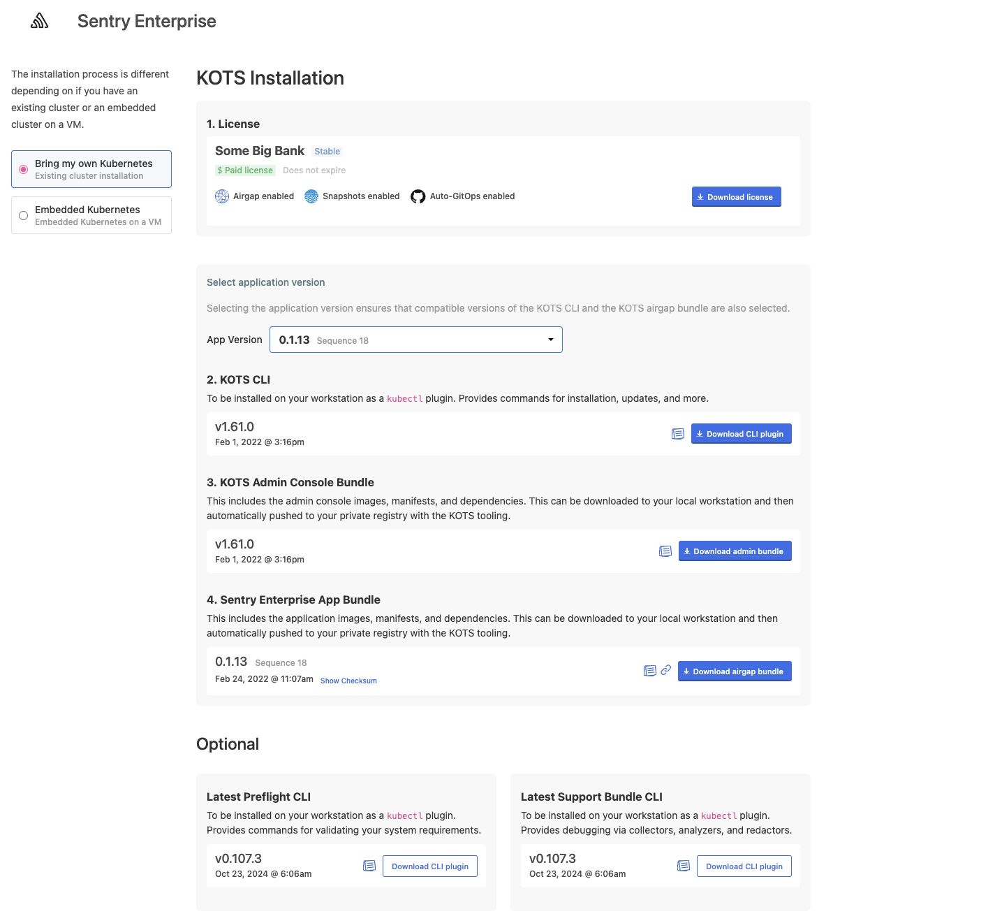 Download Portal for existing cluster air gap installs